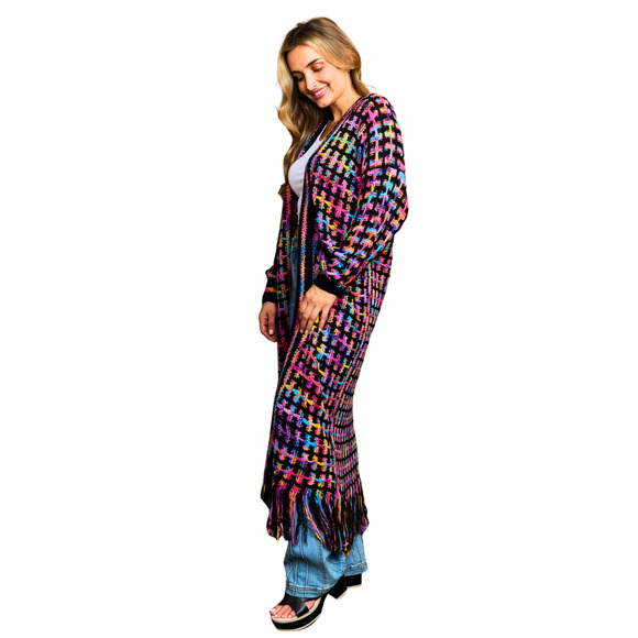 Angel Wings Full Size Multicolored Open Front Fringe Hem Cardigan-Size 3X - Picture 3 of 9